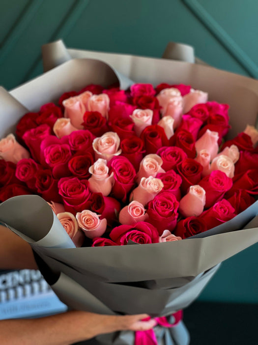 75 Roses Bouquet – Hot Pink, Pink, and Red Roses
