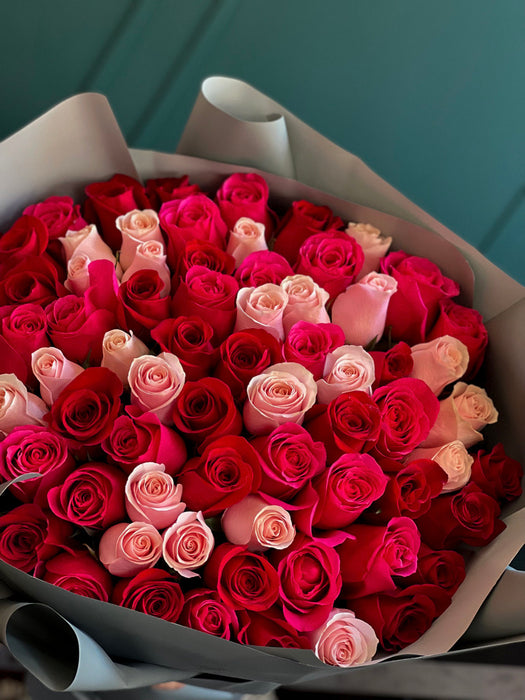 75 Roses Bouquet – Hot Pink, Pink, and Red Roses