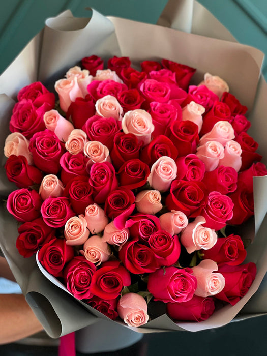75 Roses Bouquet – Hot Pink, Pink, and Red Roses