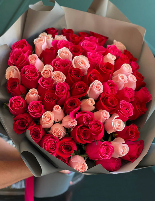 75 Roses Bouquet – Hot Pink, Pink, and Red Roses