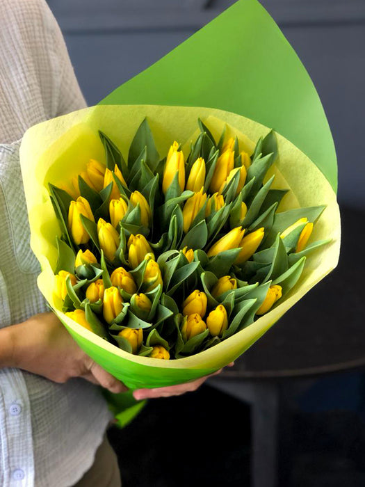 3 Dozen ( 36 stems) Yellow Tulips Hand-Crafted Bouquet| Luxury Flowers Miami