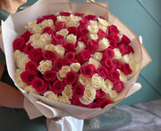 100 Pink and White Roses luxury bouquet Miami