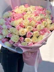100 White and Pink Roses luxury handcrafted bouquet Miami