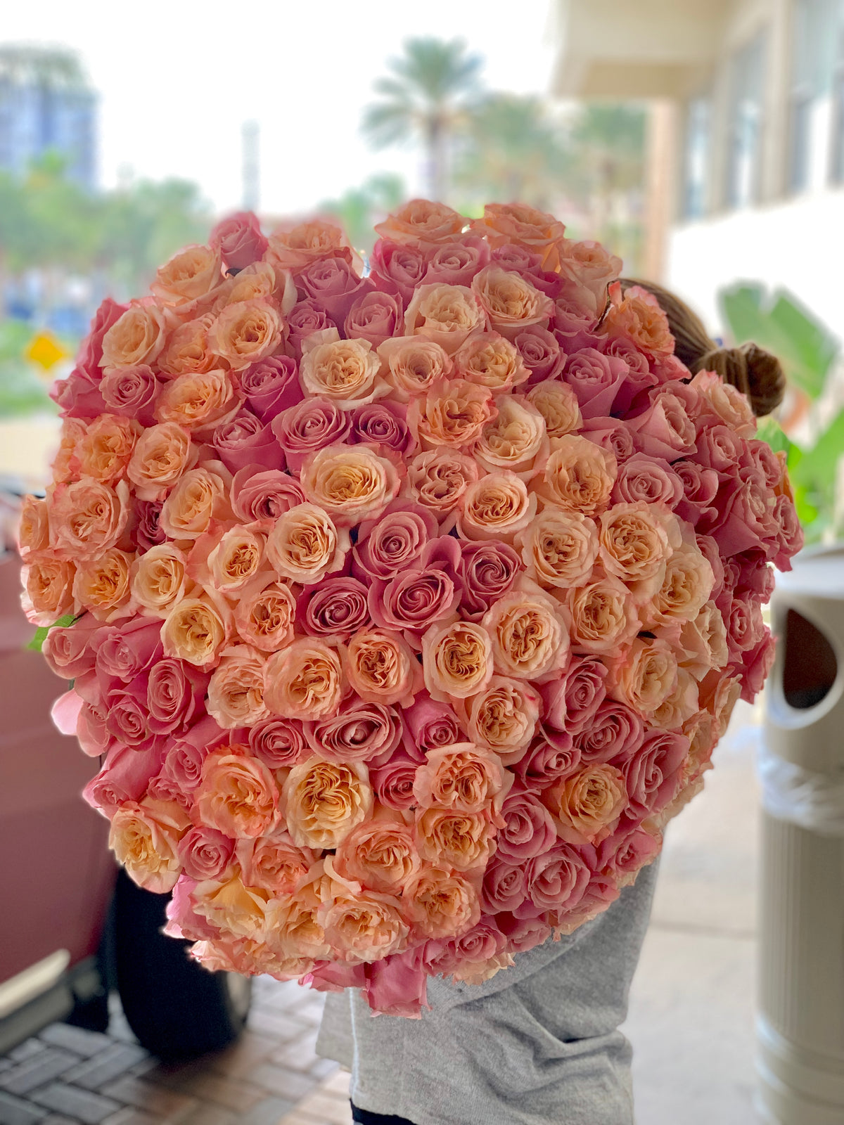 150 Pink and Peach Roses Hermosa and Shimmer bouquet Miami