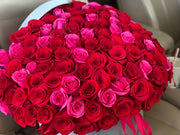150 red and hot pink roses in luxury flower box Miami
