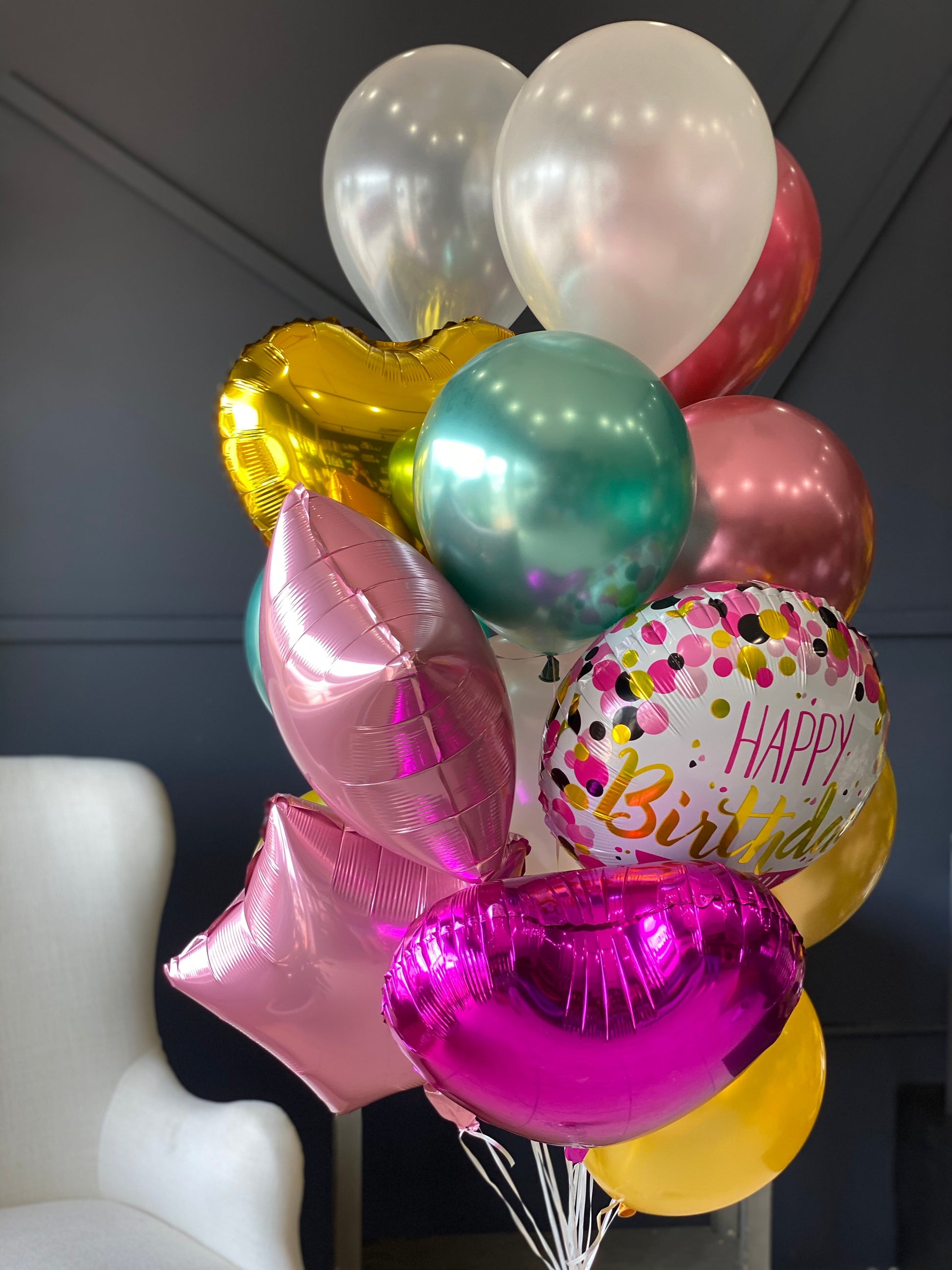24 foil and latex birthday balloon bouquet for delivery in Miami