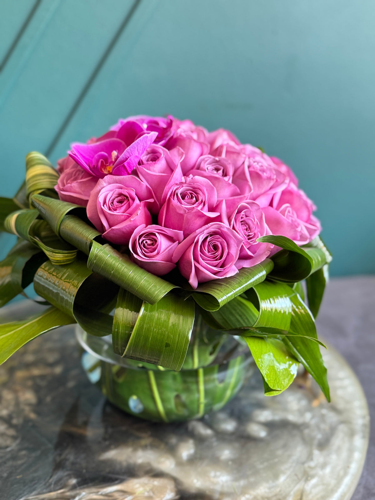24 lavender purple roses handcrafted by Luxury Flowers Miami