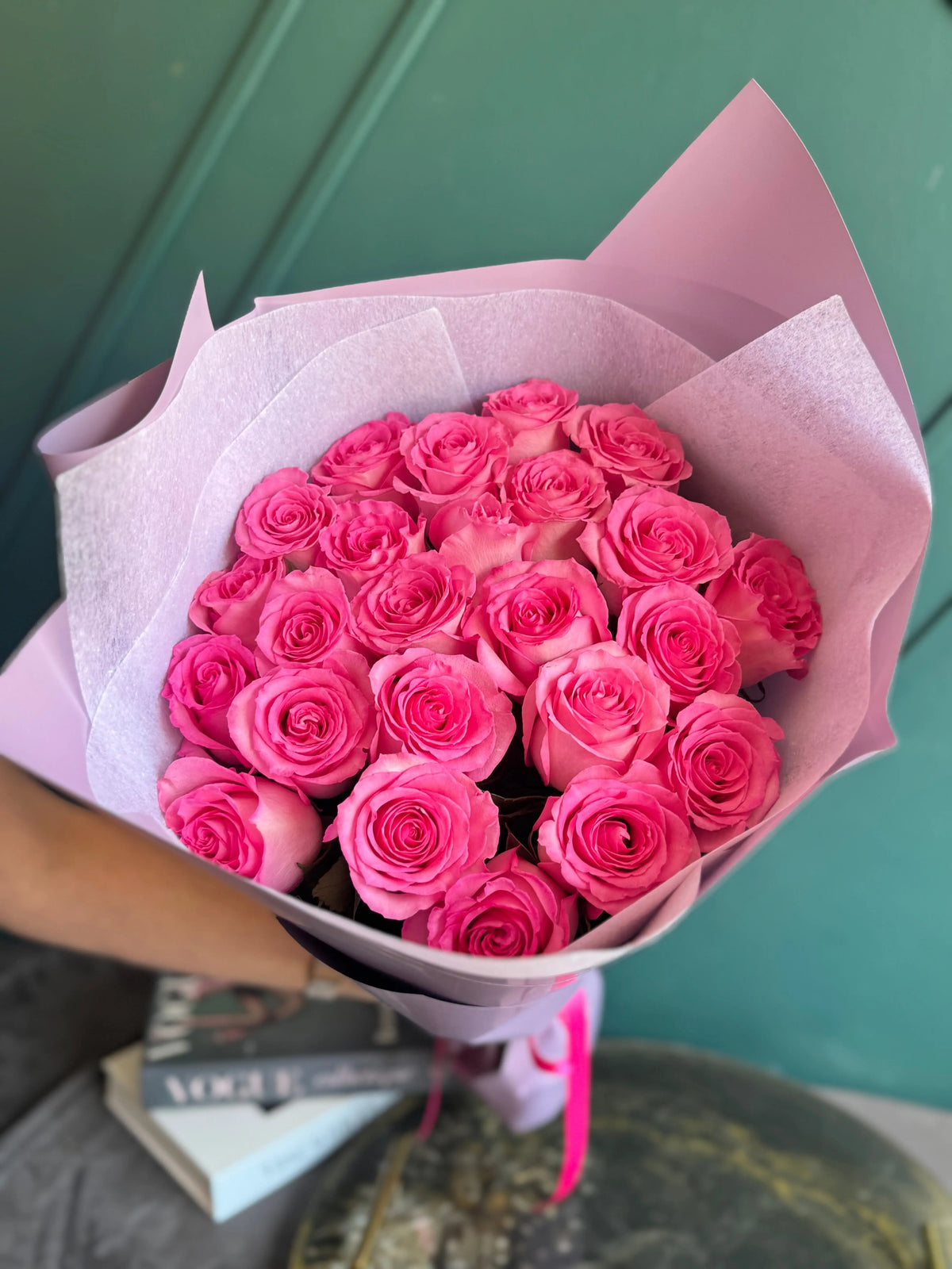 24 premium pink roses bouquet with elegant wrapping