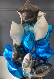 2 dozen blue silver and white foil balloon bouquet by Luxury Flowers Miami
