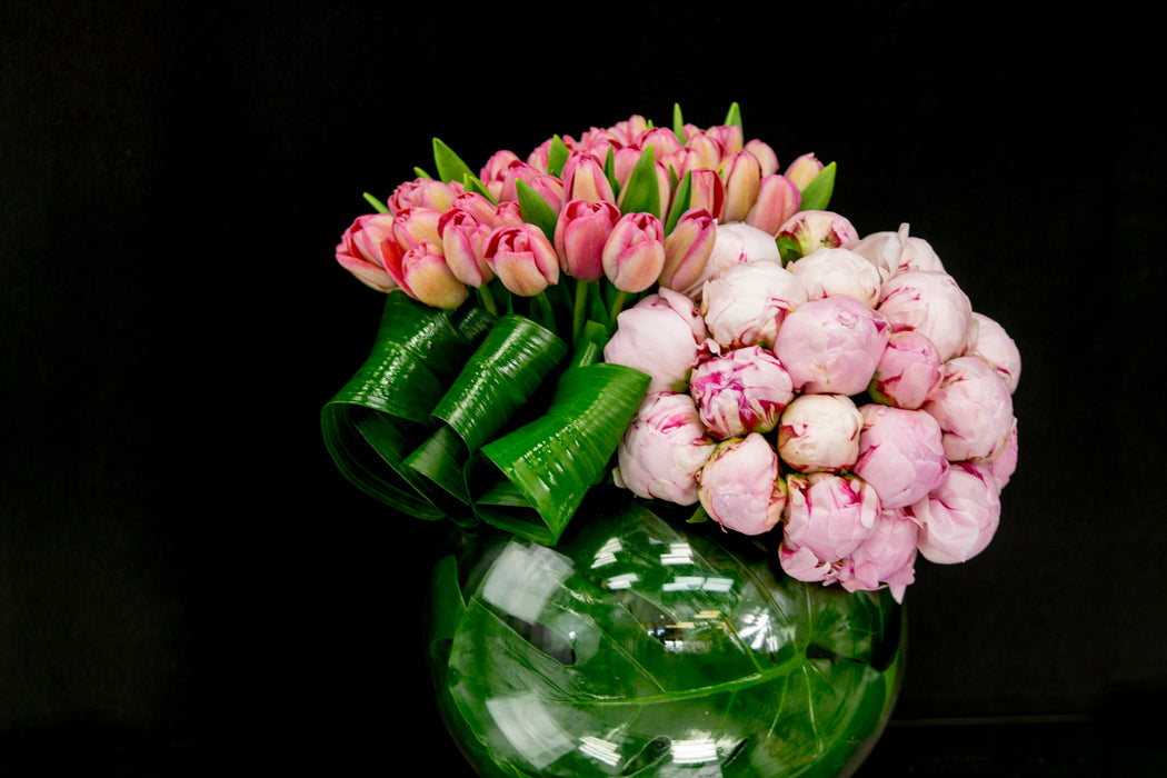 Modern elegance-Tulip and Peony Flower Arrangement
