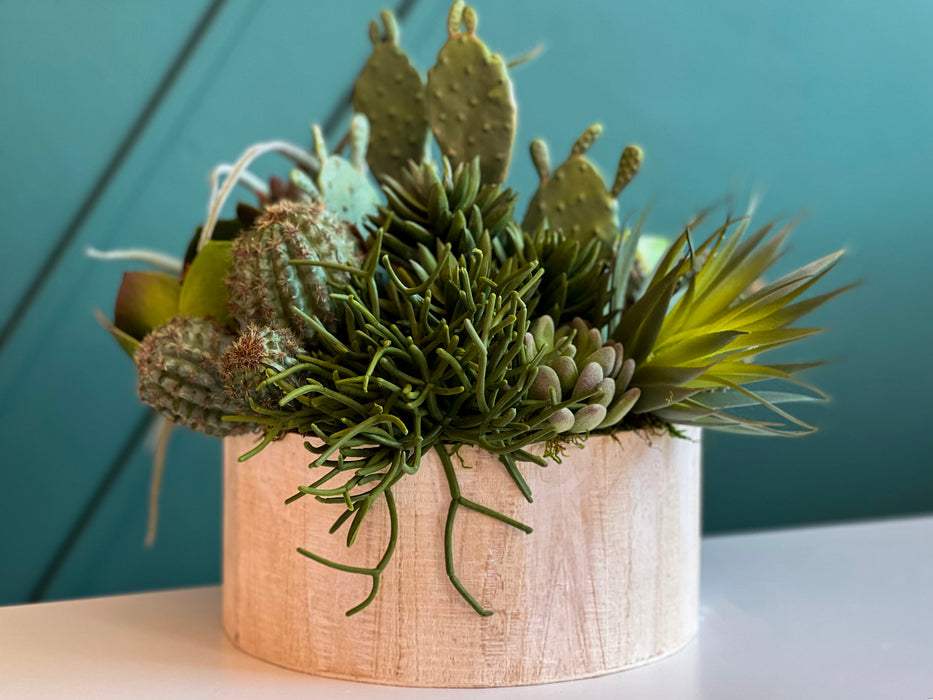 Real Touch Succulents Arrangement in wooden planter