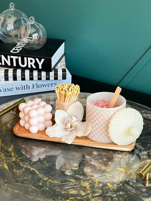 Set - Scented candle, matches and bath salt