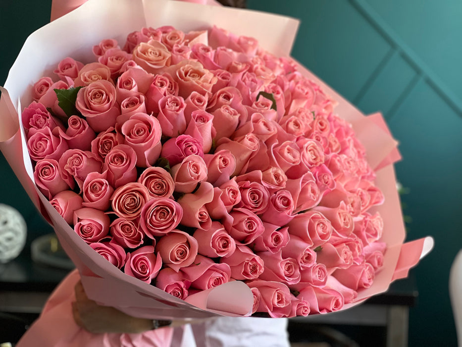 150 Blush Pink Roses Hand-crafted Bouquet