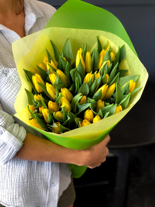 3 Dozen ( 36 stems) Yellow Tulips Hand-Crafted Bouquet| Luxury Flowers Miami