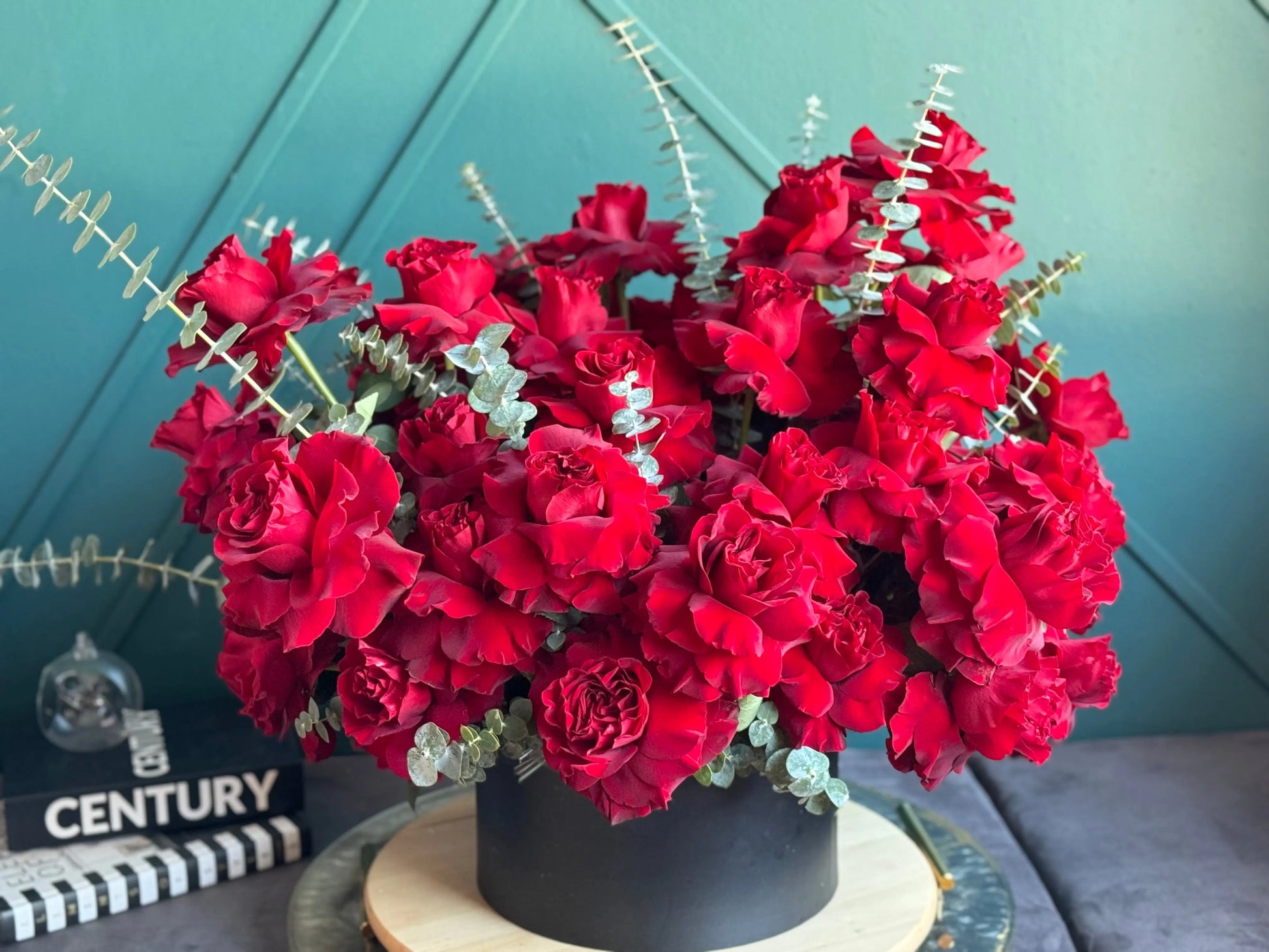 50 French red roses luxury arrangement Miami