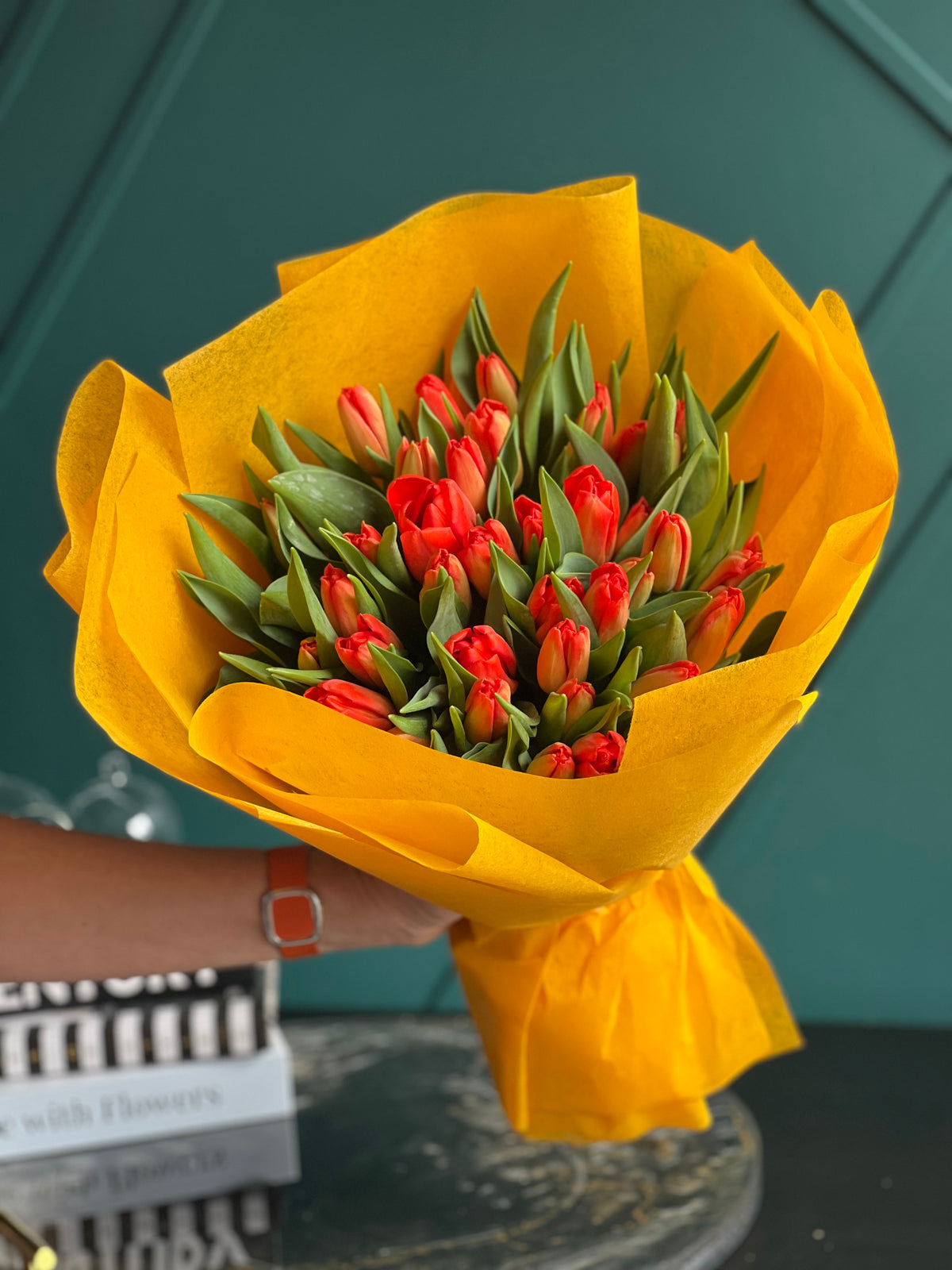 50 orange tulips bouquet handcrafted in Miami