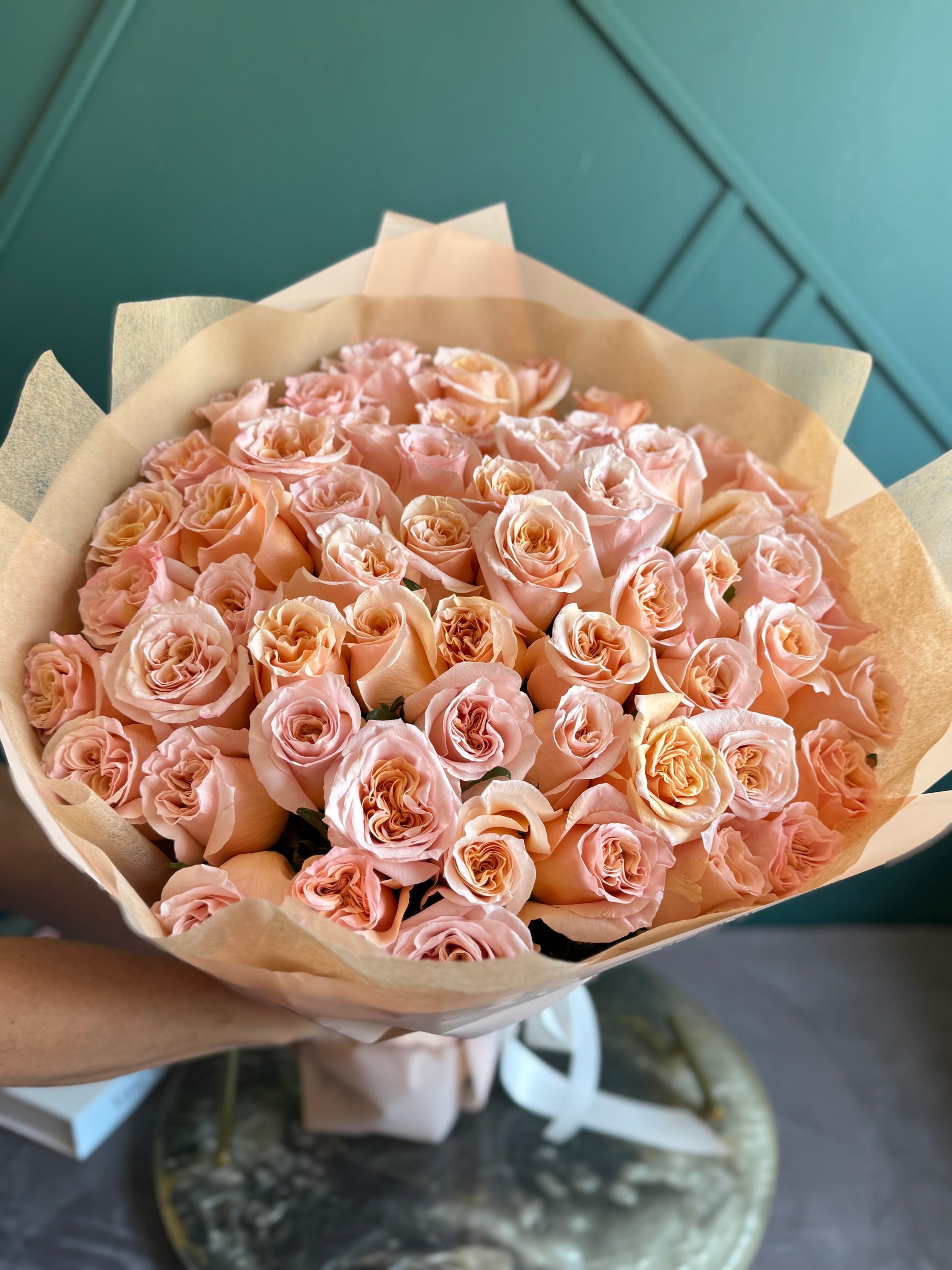 50 peach roses bouquet for elegant flower delivery in Miami