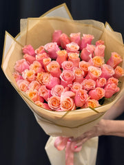 50 pink-peach roses bouquet with soft flamingo tones for Miami delivery