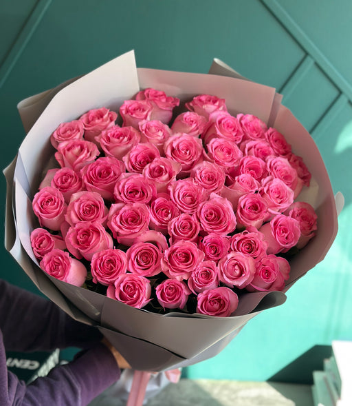 50 pink roses handcrafted bouquet Miami