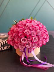50 purple roses in a box Miami luxury flower arrangement