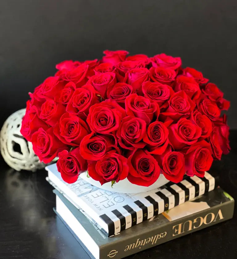 Luxury Red Roses Arrangement in Vase | Classic Rose Dome buy online Luxury Flowers Miami