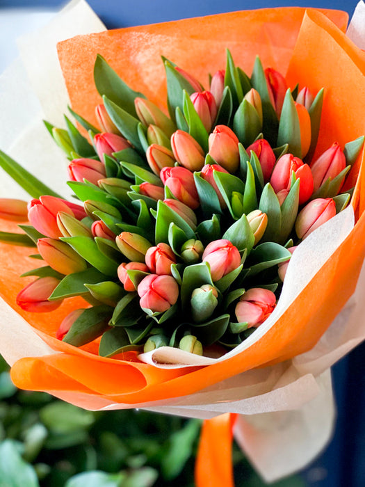 50 Orange Tulips Bouquet | Luxury Flowers Miami