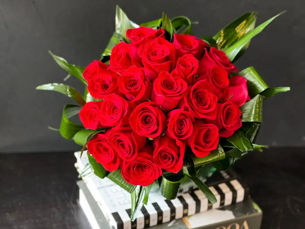 Two Dozen Red Roses in Vase | Luxury Rose Arrangement buy online Luxury Flowers Miami