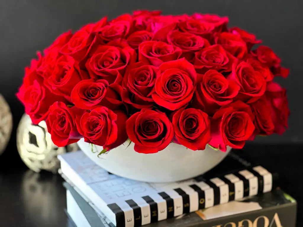 Luxury Red Roses Arrangement in Vase | Classic Rose Dome buy online Luxury Flowers Miami
