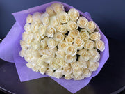 75 white long stem roses bouquet Miami
