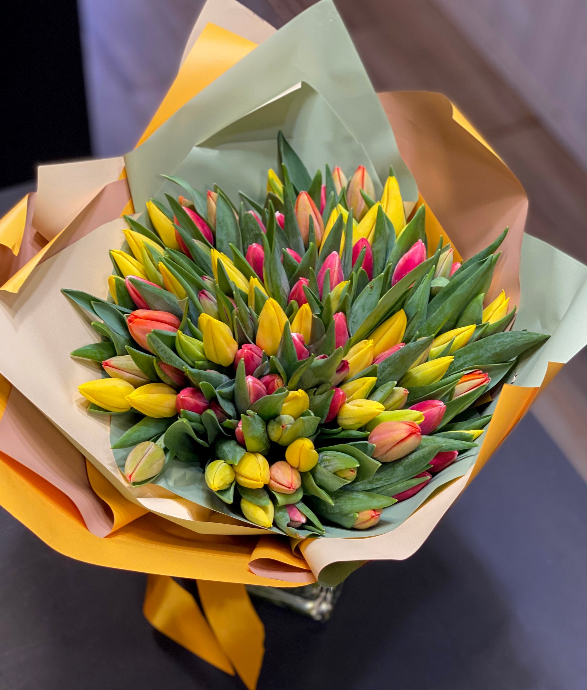 Assorted tulip vase arrangement for thank-you flowers