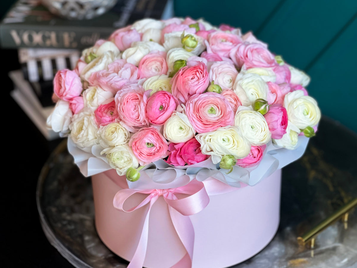 Blush Love pink and white ranunculus arrangement Miami Beach