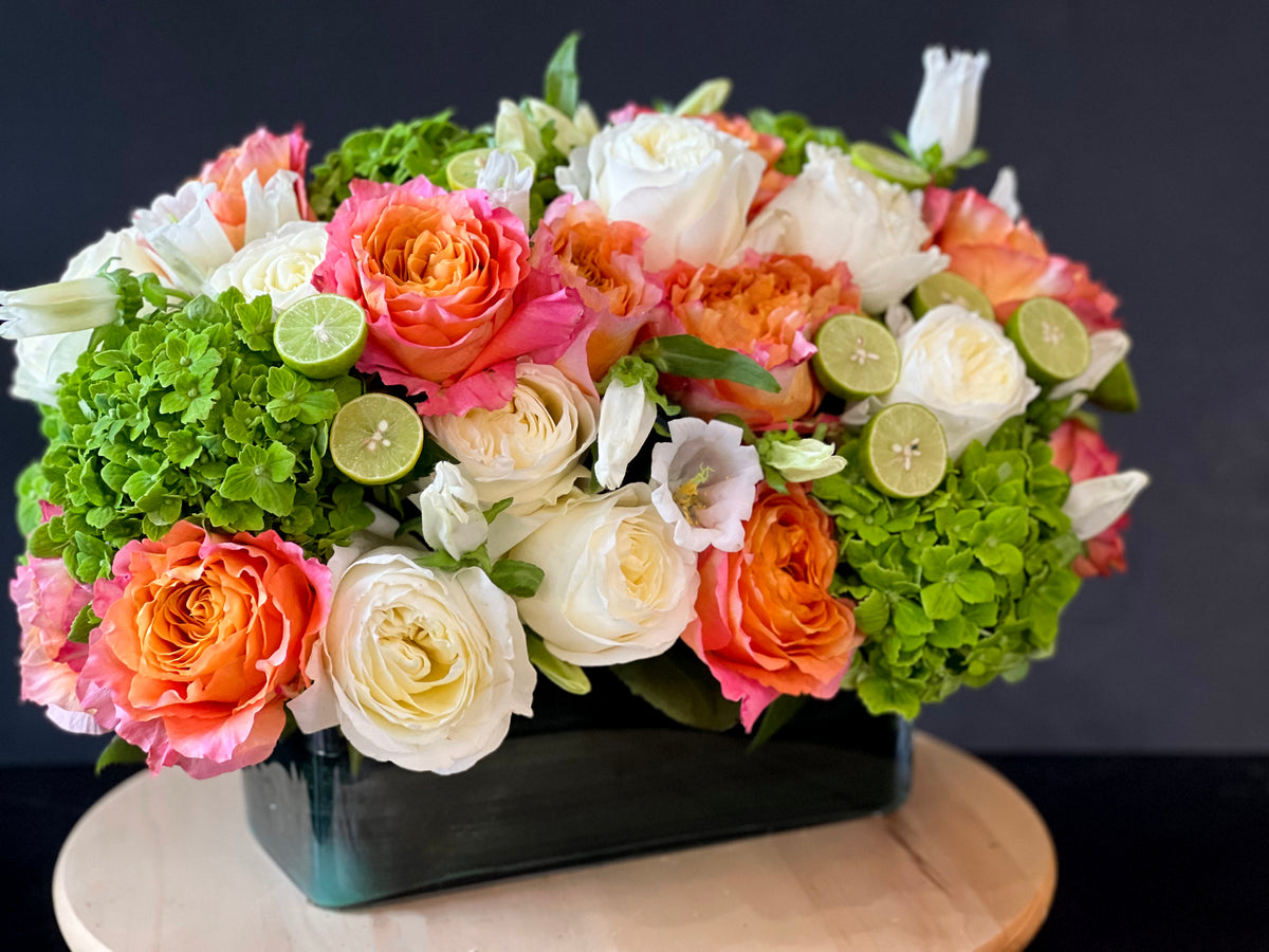 Bright Morning luxury flowers in rectangular vase Miami