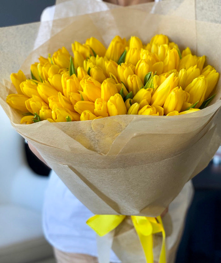 Bright yellow tulip bouquet handcrafted in Miami