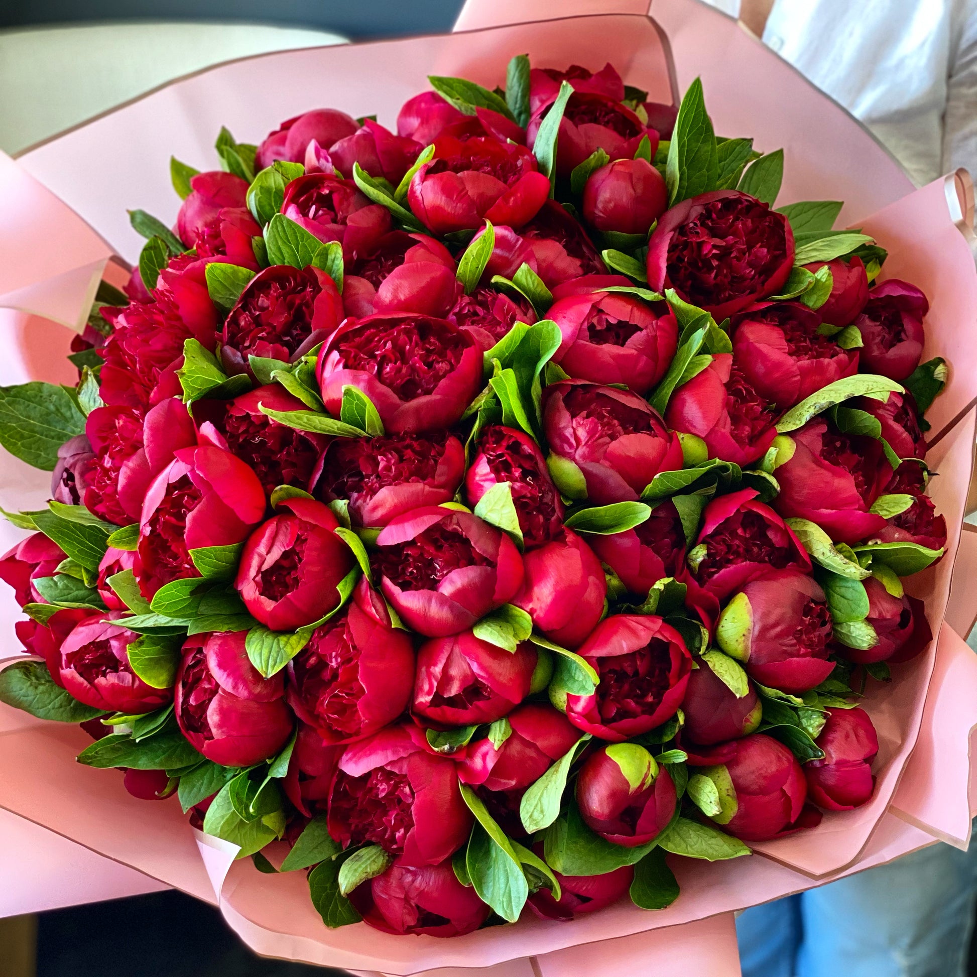 Burgundy and deep pink peonies luxury bouquet Miami Beach