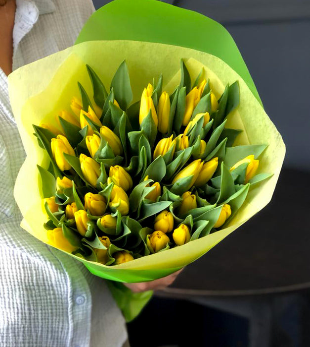 3 Dozen ( 36 stems) Yellow Tulips Hand-Crafted Bouquet| Luxury Flowers Miami