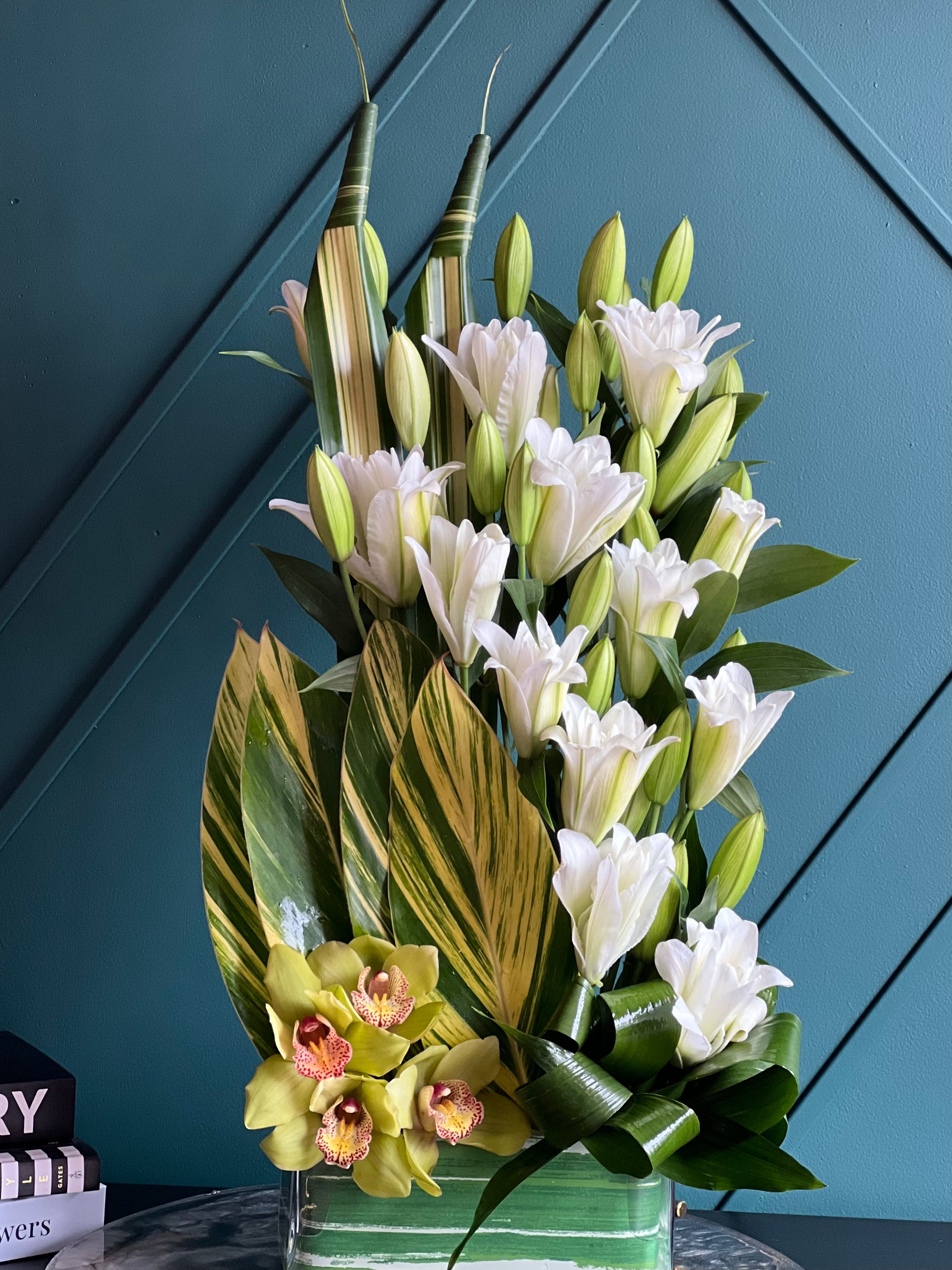 Clean Lines modern lily and orchid flower arrangement