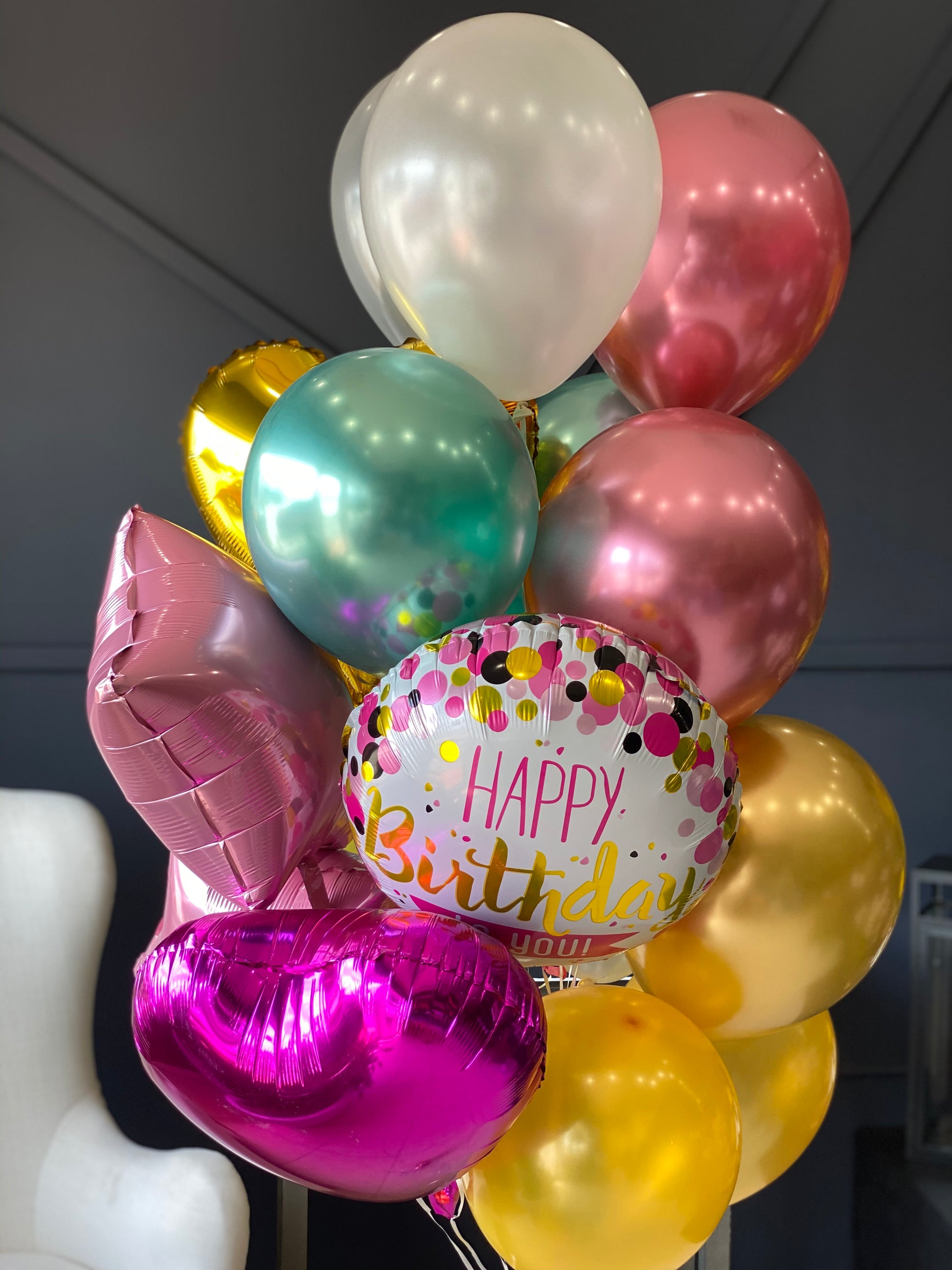 Colorful happy birthday balloon bouquet by Luxury Flowers Miami