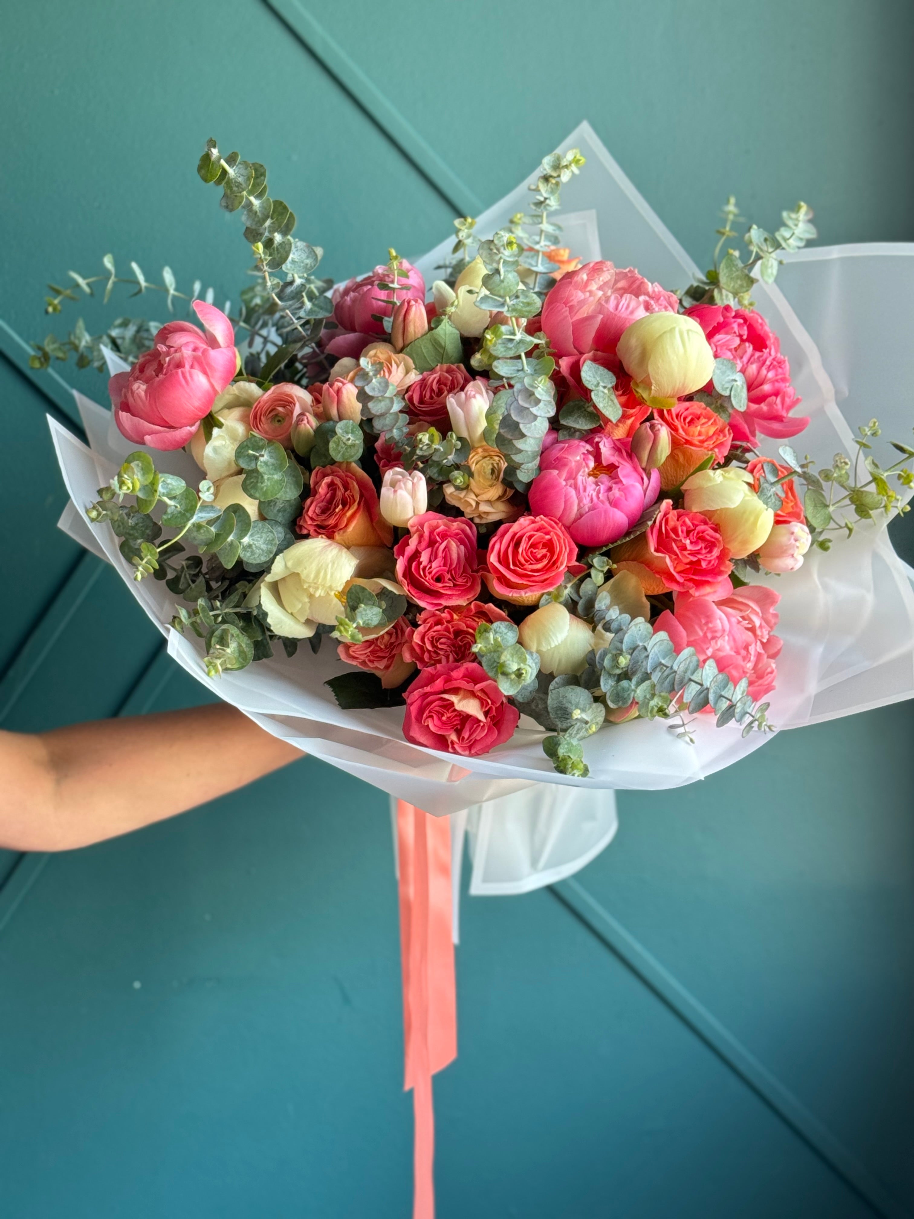 Colorful luxury peony bouquet handcrafted in Miami Beach