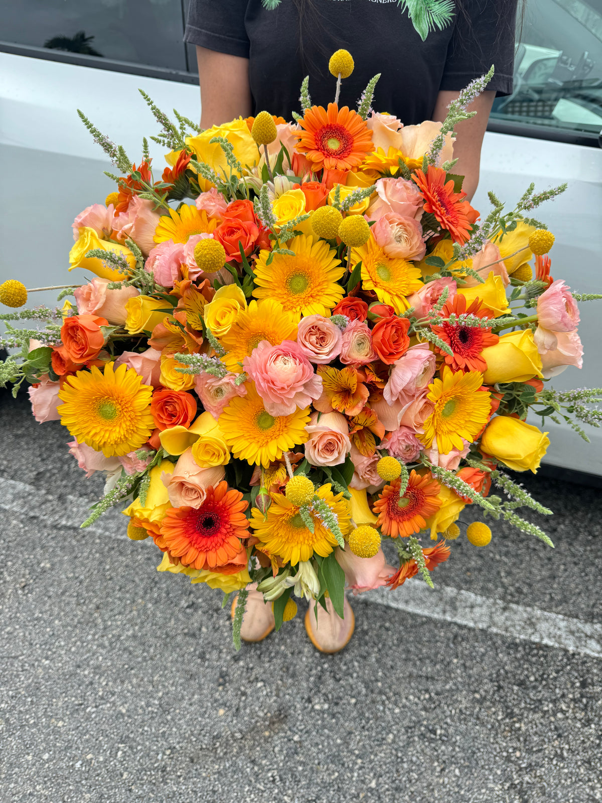 Colorful premium flower bouquet with roses and seasonal blooms