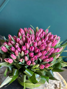 75 Pink Tulips in a Vase | Fresh Tulips Arrangement buy online Luxury Flowers Miami
