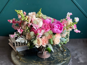Designer peony arrangement in modern vase