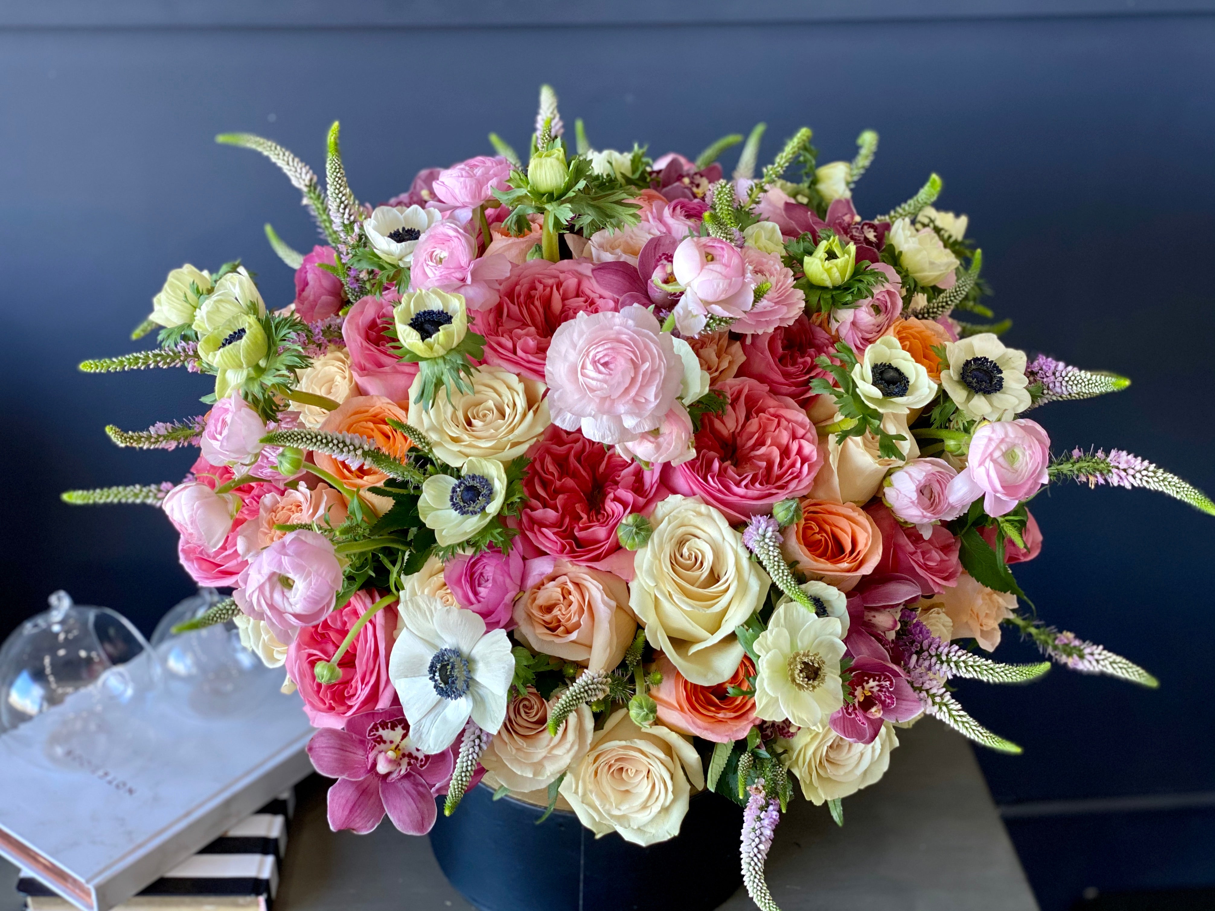 Designer seasonal flowers in a luxury box for special occasions