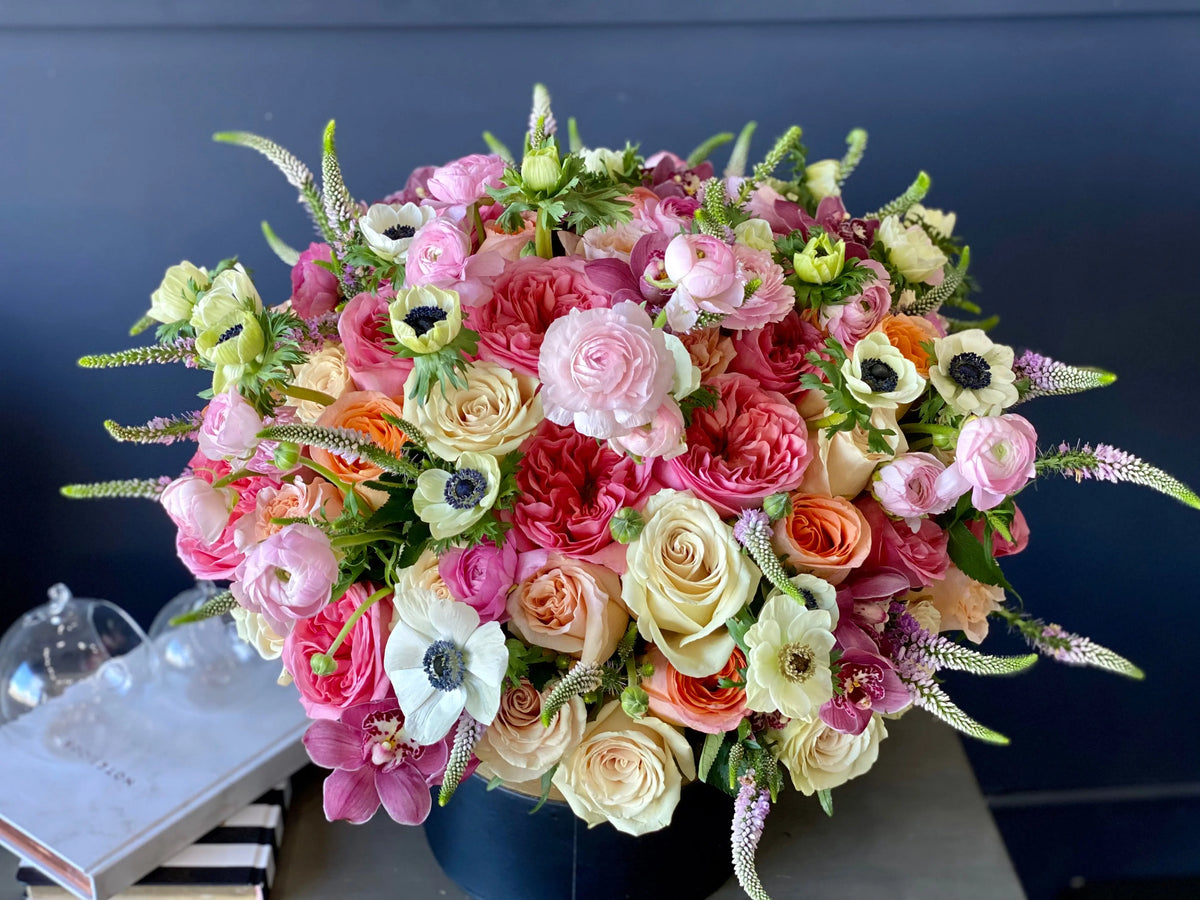 Designer seasonal flowers in a luxury box for special occasions