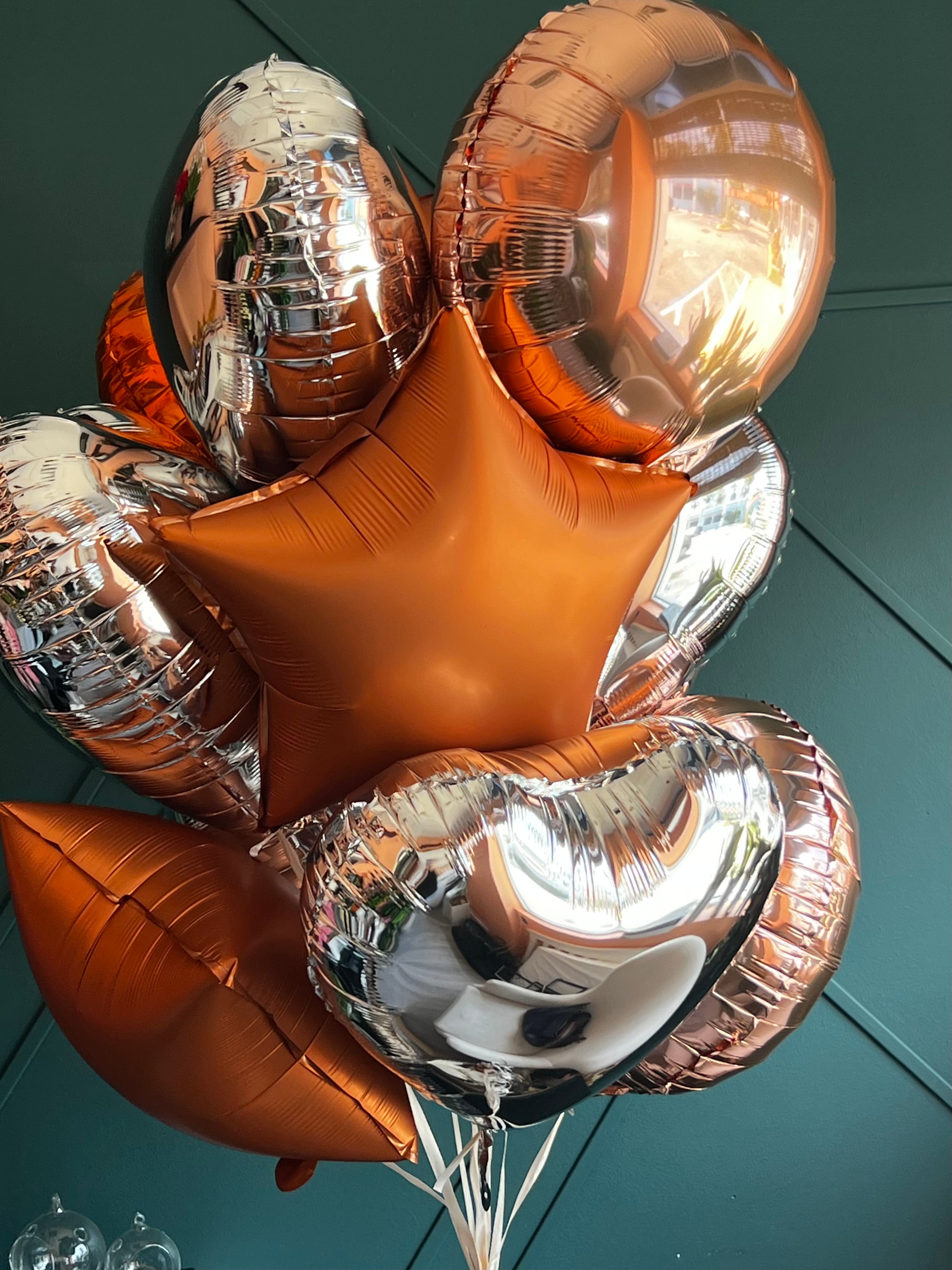Dozen gold rose gold and silver foil balloon bouquet by Luxury Flowers Miami