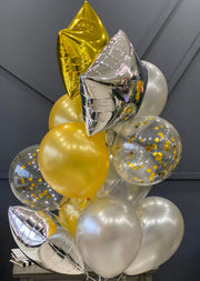 Dozen gold silver and ivory foil and latex balloon bouquet by Luxury Flowers Miami

