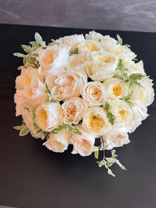 Elegant 36 garden roses arrangement in soft cream and blush tones