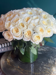 Elegant 50 garden roses arrangement for bridal showers and proposals