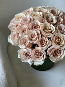 Elegant neutral rose arrangement with 24 cappuccino roses