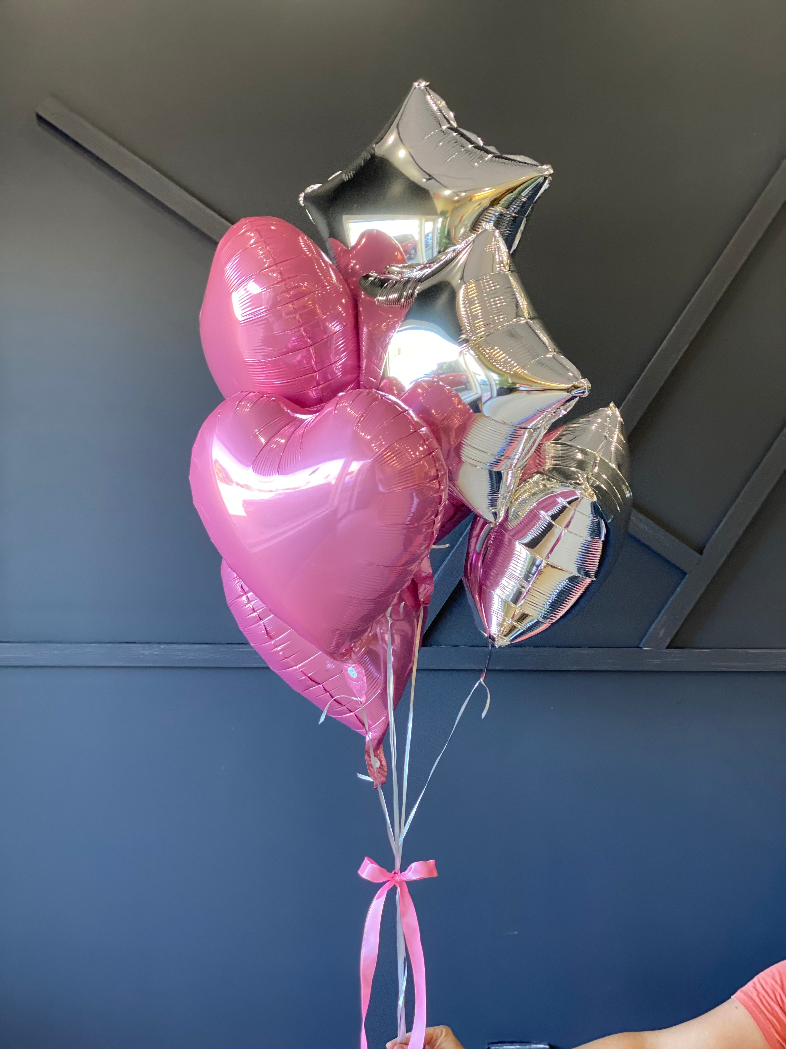 Elegant pink and silver balloon bouquet by Luxury Flowers Miami