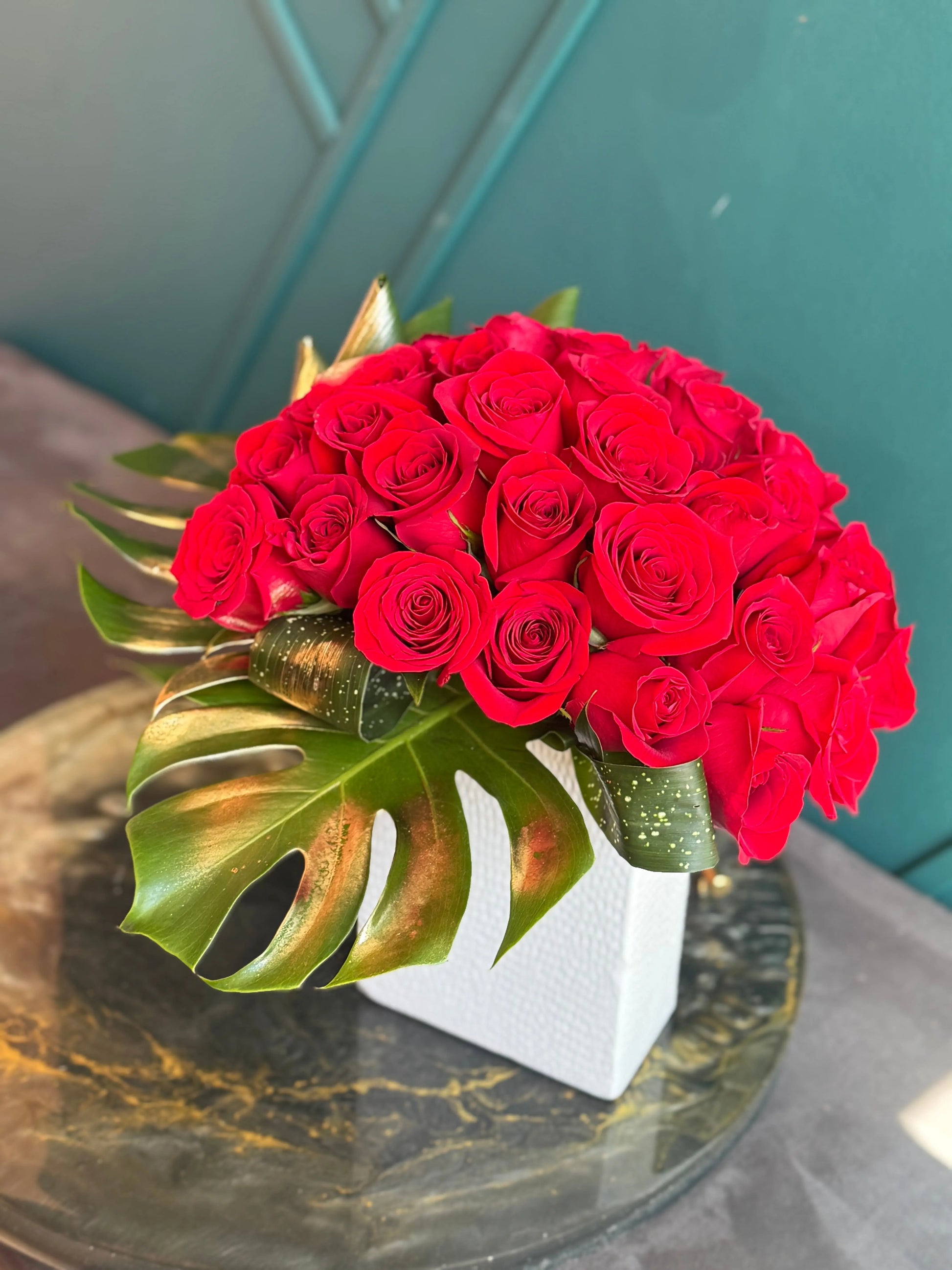 Elegant red roses centerpiece for anniversary gift